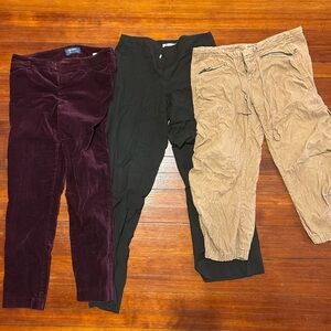 Old Navy women’s size 1 Corduroy Pants - velvet Burgundy, Black dress, Tan cargo